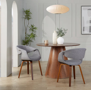 English Elm Upholstered Grey Fabric Dining Chairs with Walnut Bentwood Legs Set of Two B202S02075