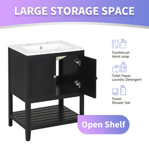 English Elm 24" Modern Sleek Bathroom Vanity with Ceramic Sink, Solid Wood Frame, Waterproof Finish and Open Shelf Storage Black N725P246473B