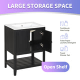 English Elm [Video] 24" Black Modern Sleek Bathroom Vanity Elegant Ceramic Sink With Solid Wood Frame Open Style Shelf