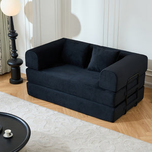 English Elm 59'' Corduroy Floor Sofa Convertible Sleeper with Bolster Pillow for Studio Living Black W3434P449858