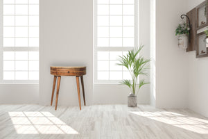 English Elm Soild Odyssey Oak-ish Console Table – 100% Solid Mango Wood Half-Moon Console with Brass Knob, Elegant Oak Finish and Compact Design (31.5"L x 19.7"W x 13.8"H) B182P186251