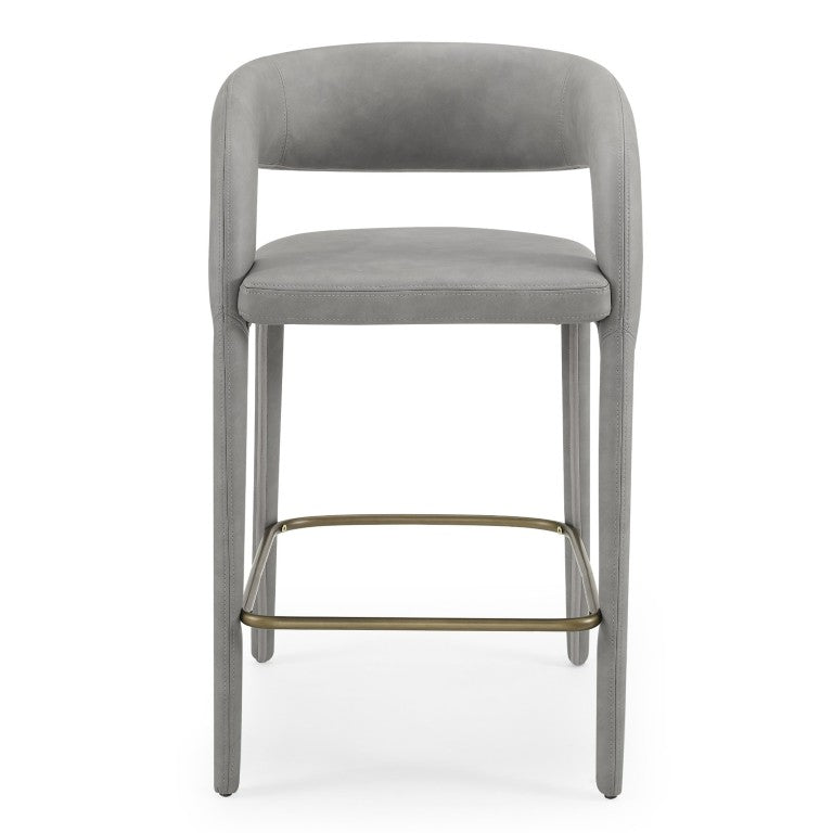 VIG Furniture Faerron Modern Leatherette Counter Chair With Cast Iron Frame, Contoured Seat And Built-In Footrest Grey Bar Stool VGEUMC-7182BC-GRY