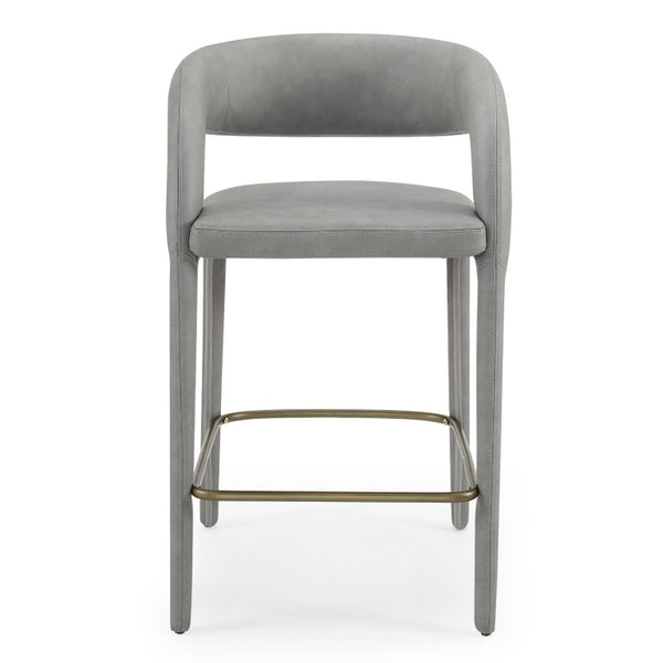 VIG Furniture Faerron Modern Leatherette Counter Chair With Cast Iron Frame, Contoured Seat And Built-In Footrest Grey Bar Stool VGEUMC-7182BC-GRY