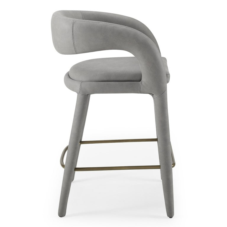 VIG Furniture Faerron Modern Leatherette Counter Chair With Cast Iron Frame, Contoured Seat And Built-In Footrest Grey Bar Stool VGEUMC-7182BC-GRY