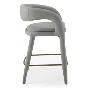 VIG Furniture Faerron Modern Leatherette Counter Chair With Cast Iron Frame, Contoured Seat And Built-In Footrest Grey Bar Stool VGEUMC-7182BC-GRY