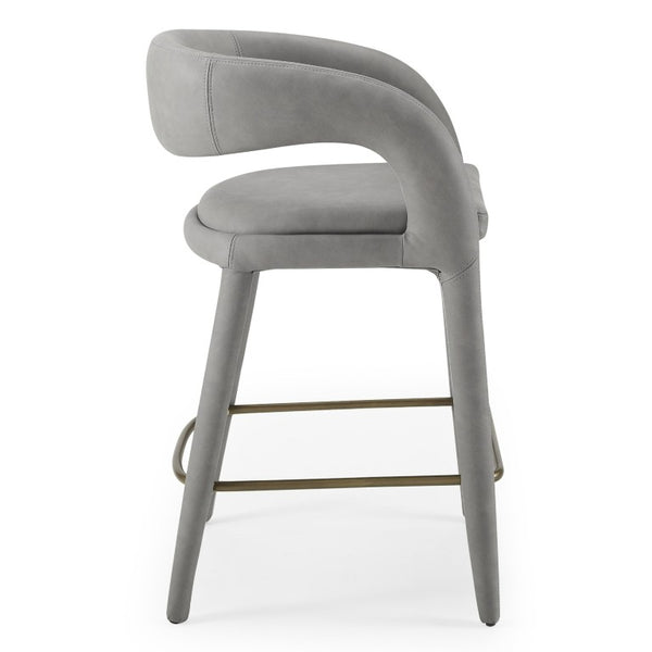 VIG Furniture Faerron Modern Leatherette Counter Chair With Cast Iron Frame, Contoured Seat And Built-In Footrest Grey Bar Stool VGEUMC-7182BC-GRY