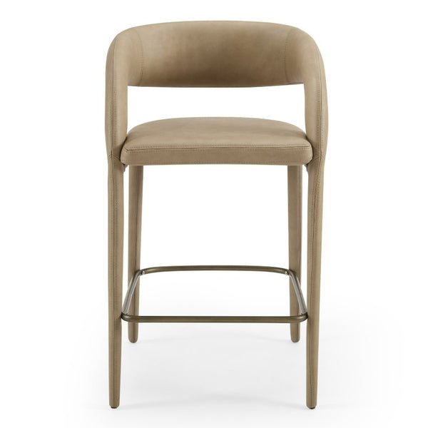 VIG Furniture Faerron Modern Leatherette Counter Chair With Cast Iron Frame, Contoured Seat And Built-In Footrest Tan Bar Stool VGEUMC-7182BC-TAN