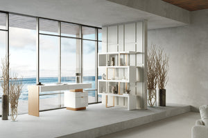 VIG Furniture Trahan High-Gloss White Office Desk With Brushed Gold Frame, Soft-Close Drawers & Generous Legroom VGBB-MQ2101-W-DESK