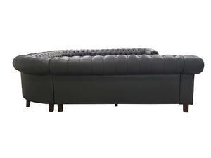 English Elm Chesterfield Button Tufted U-shape Sectional Leather Match Seating for Spacious Rooms Blue Gray B2748S00150