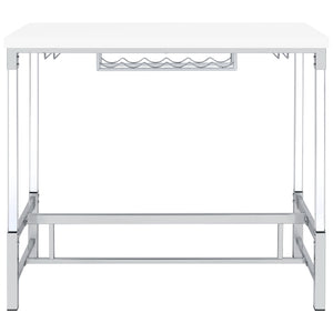 English Elm Tonneson White Acrylic Leg Bar Table with Silver Trestle, Wine Rack & Stemware Holders, 47" B062P299943