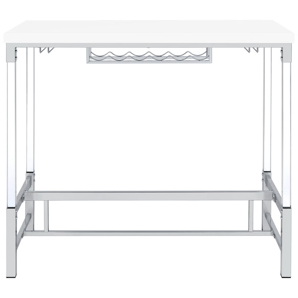 English Elm Tonneson White Acrylic Leg Bar Table with Silver Trestle, Wine Rack & Stemware Holders, 47" B062P299943