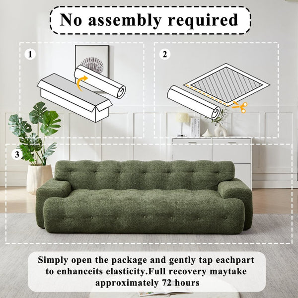 English Elm [video]87.4-inch Cloud Series Chenille Three-seater Sofa with Tufted Square Arms for Living Rooms Green W3505P383949