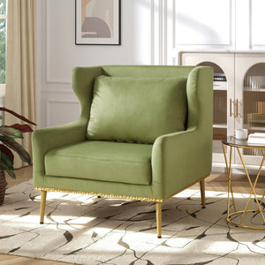 English Elm Modern Velvet Accent Chair Curved Arms Plush Cushion Upholstered Seat for Living Room Green N763P360686F