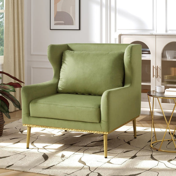 English Elm Modern Velvet Accent Chair Curved Arms Plush Cushion Upholstered Seat for Living Room Green N763P360686F