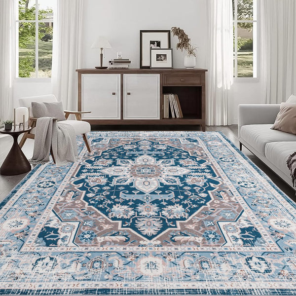 English Elm Area Rug 8X10 Vintage Bohemia Floral Design - Non-Slip, Washable, Perfect For Living Room & Bedroom W2907P265123