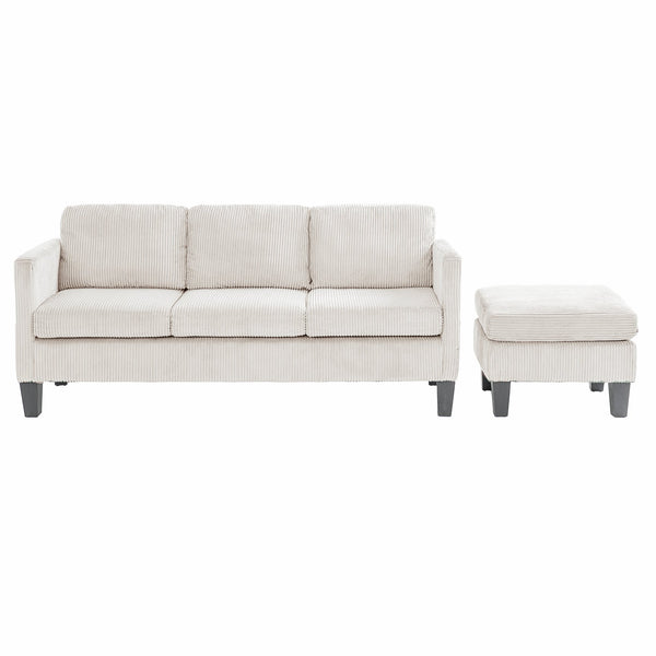 English Elm L-Shaped Corduroy Sofa with Cushioned Cashmere Comfort, Modern Luxury Design for Small Spaces Off White W2121P319094