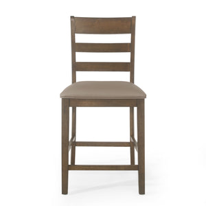 English Elm Christopher Knight Home® - Farmhouse Upholstered Wood Counter Stools Set of 2 — Rustic Ladderback PU Seats, Rubberwood Frame, Cozy Comfort Brown 69005.00ABRN