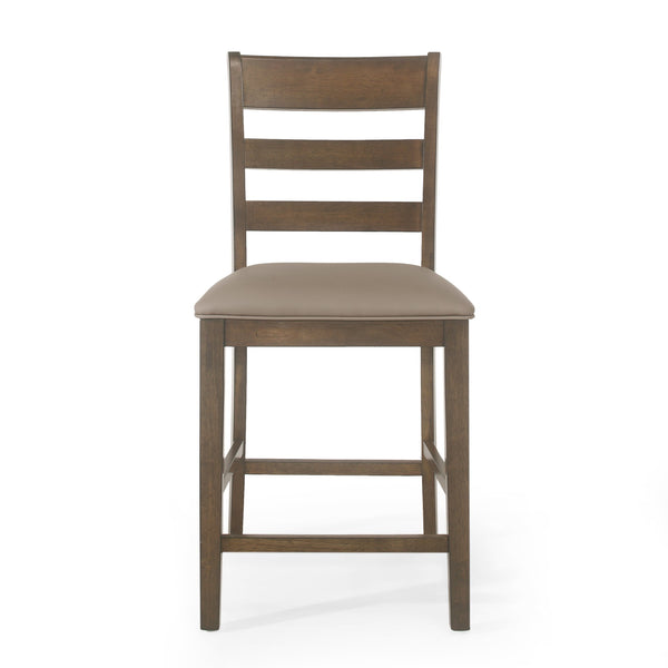 English Elm Christopher Knight Home® - Farmhouse Upholstered Wood Counter Stools Set of 2 — Rustic Ladderback PU Seats, Rubberwood Frame, Cozy Comfort Brown 69005.00ABRN