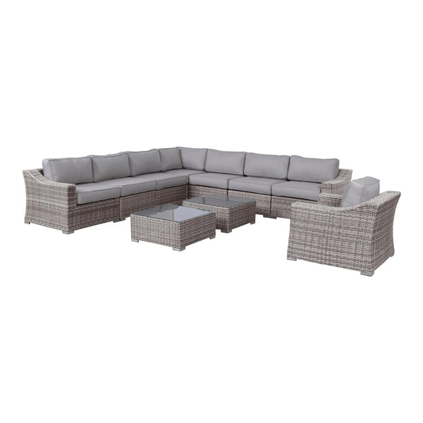 English Elm Fully Assembled 7-Person Wicker Patio Seating Group With Plush Cushions For Stylish Outdoor Relaxation B120S00128