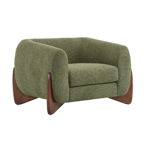 English Elm Christopher Knight Home® - Modern Upholstered Round Arm Accent Chair with Velvet Finish, Elegant Curved Back and Three Legs Design Olive Green,Walnut 39.5 L x 32.5 W x 23.25 H N776P216196G