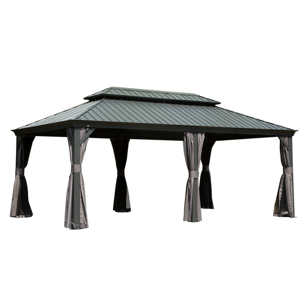English Elm 12' X 20' Hardtop Gazebo - Durable Outdoor Metal Canopy With Curtains, Netting & Aluminum Frame, Grey W1859S00157