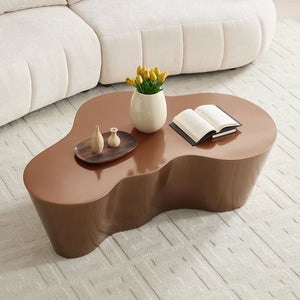 English Elm 50 Inch Sculptural Fiberglass Coffee Table Ready to Use Focal Point for Modern Living Rooms Brown W876P452390