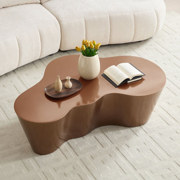 English Elm 50 Inch Sculptural Fiberglass Coffee Table Ready to Use Focal Point for Modern Living Rooms Brown W876P452390
