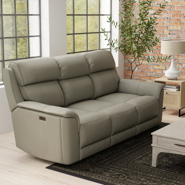 English Elm Oslo Dual Power Reclining Sofa In Mineral - Luxurious Leather Comfort With Built-In Charging Ports! B339P411573-GIGA