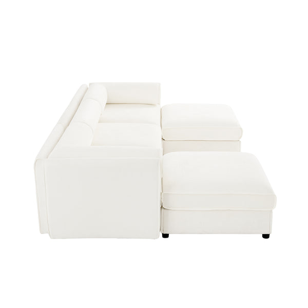 English Elm Elegant White Chenille Sofa With Hidden Storage, Ergonomic Support & Modular Design For Versatile Comfort W714S01039