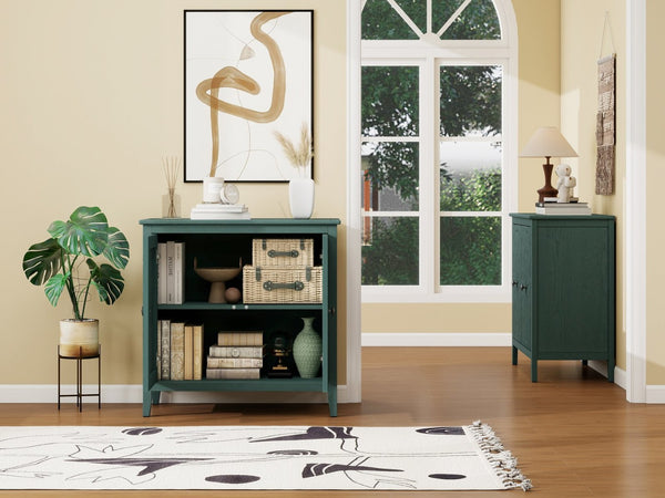 English Elm Geometric Diamond Embossed Sideboard Cabinet Matte Vintage Mdf Entryway Storage Green W688P364740