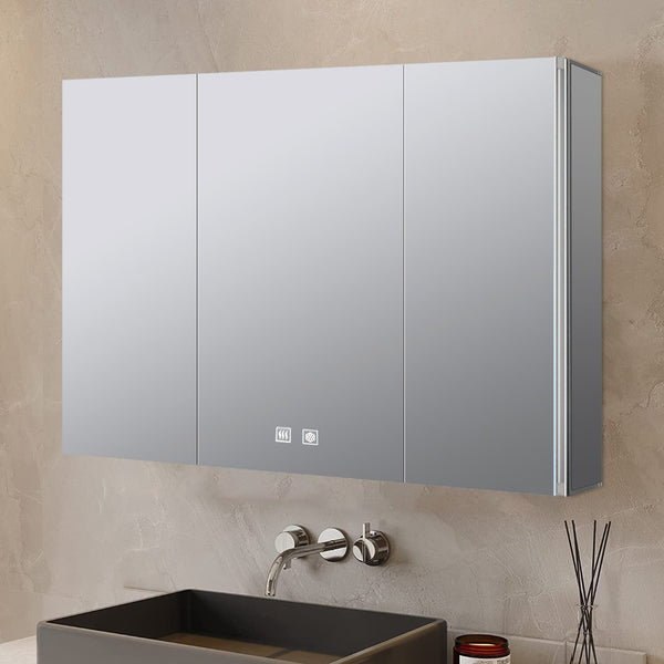 English Elm Corsica Triple Door Led Medicine Cabinet with Defogger Aluminum Frame Bathroom Mirror B2731P477803
