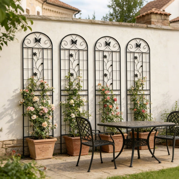 English Elm 4 Pack Powder-coated Metal Garden Trellis Panels Rustproof Climbing Plant Support Outdoor W1586P268028