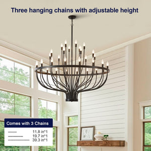 English Elm Industrial Matte Black 33-arm Candelabra Chandelier Large Dining Room Statement Fixture W2991P406724