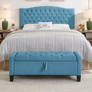 English Elm Ottoman Tufted Linen Storage Bench with Safety Hinge Solid Wood Frame Entryway Seat W2186P470000