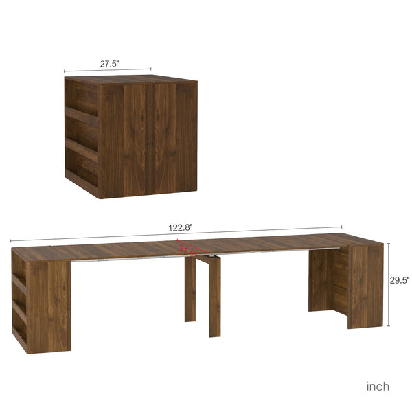 English Elm Extendable Folding Dining Table Seats Ten Rectangular Multifunctional Console for Small Spaces Wood W1321S00051