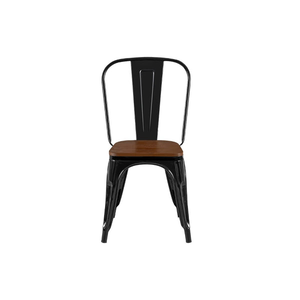 English Elm Set Of 4 Industrial Metal Dining Chairs With Walnut Seats – Stylish, Stackable, Easy-Clean Design! B347P383055-GIGA