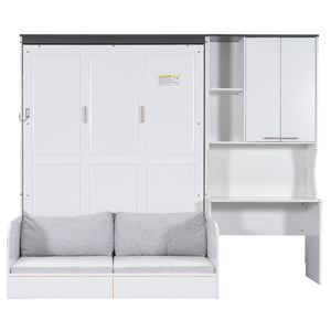 English Elm Multi-Functional Murphy Bed: Stylish Queen System With Sofa, Desk & Storage For Space-Saving Living N7090000606K