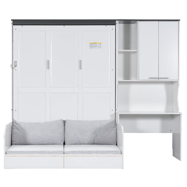 English Elm Multi-Functional Murphy Bed: Stylish Queen System With Sofa, Desk & Storage For Space-Saving Living N7090000606K