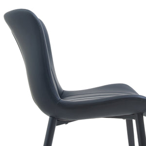 English Elm Set of 2 Dining Chairs with Thick Cushions and PU Leather Upholstery — Modern Sturdy Iron Frames for Home & Restaurant Seating Black N842P300557B