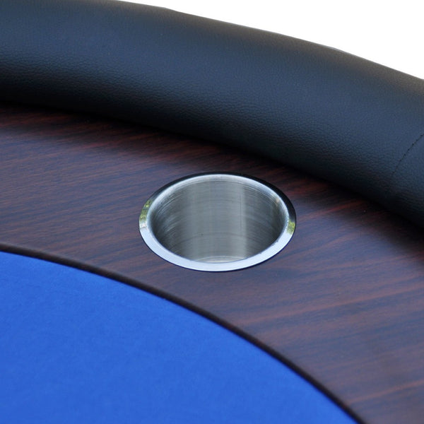 English Elm 96" Casino Style Poker Table with Speed Cloth Felt Racetrack and Steel Cup Holders Blue W2748S00017