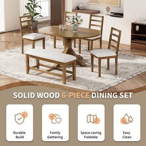 English Elm Topmax Farmhouse Extendable Pedestal Dining Set Seats Six with Ladder Back Chairs Beige,Dark Brown N717S000060D