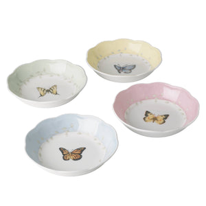 Lenox Butterfly Meadow Hand-painted Porcelain Bowls Set of 4 Scalloped Garden Motif 806739