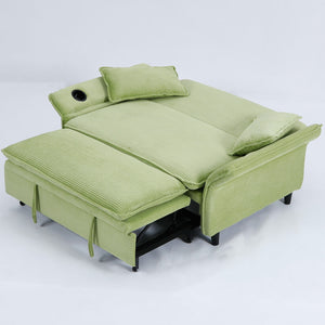 English Elm 65.74-inch convertible letter sofa bed with adjustable armrests, pull-out extension, cup holders, durable frame and plush sponge cushions Green W3371P311474