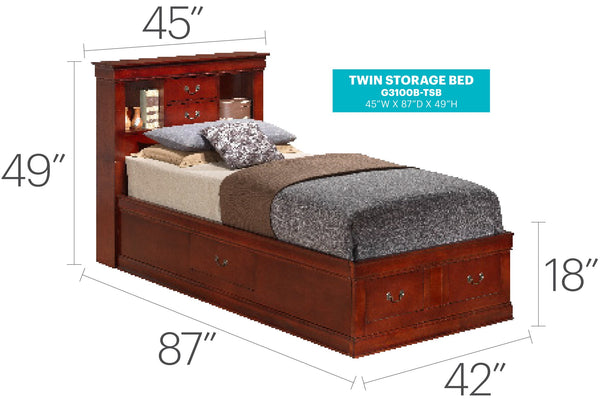 English Elm Charming Twin Storage Bed With Cherry Finish - Timeless Design And Smart Under-Bed Organization Solutions B078S00276