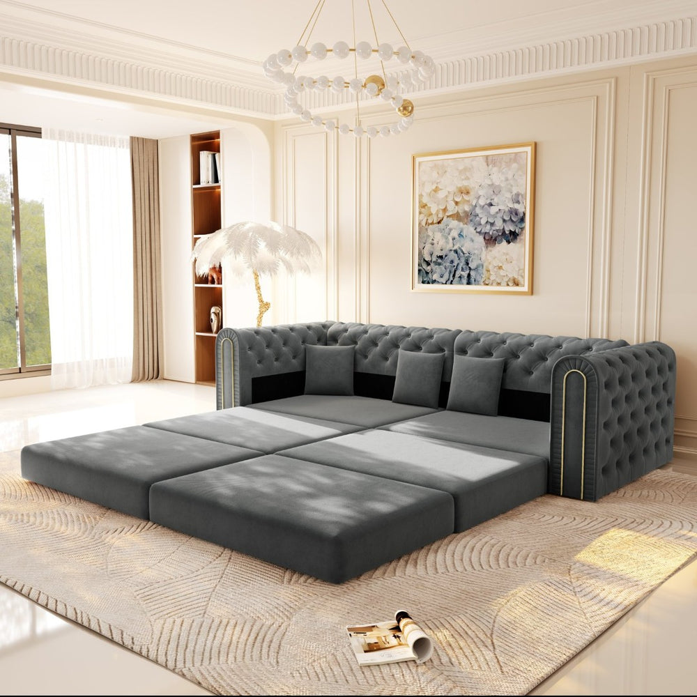 English Elm 90.2" Plush Teddy Fabric Convertible Sleeper Sofa with Hidden Storage for Living Room Dark Grey W1885S00242