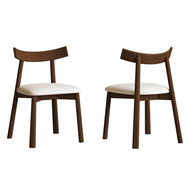 English Elm Set of 2 Armless Wood Dining Chairs Leather Cushioned Ergonomic Curved Back Dark Walnut W2700P388273