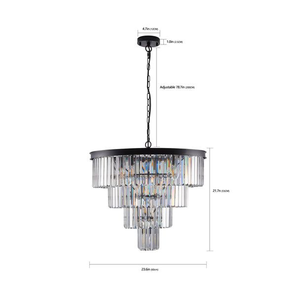 English Elm (Same As W1340P188542/L5007-600-B) 24" Modern Crystal Chandelier - 4-Tier Black Ceiling Light For Elegant Spaces W1340P189317