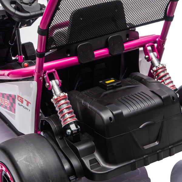 English Elm 24v Dual Motor Kids Go Kart with Drift Mode Roll Cage and Rear Suspension Ages 6 to 12 Rose Pink W1578P454058