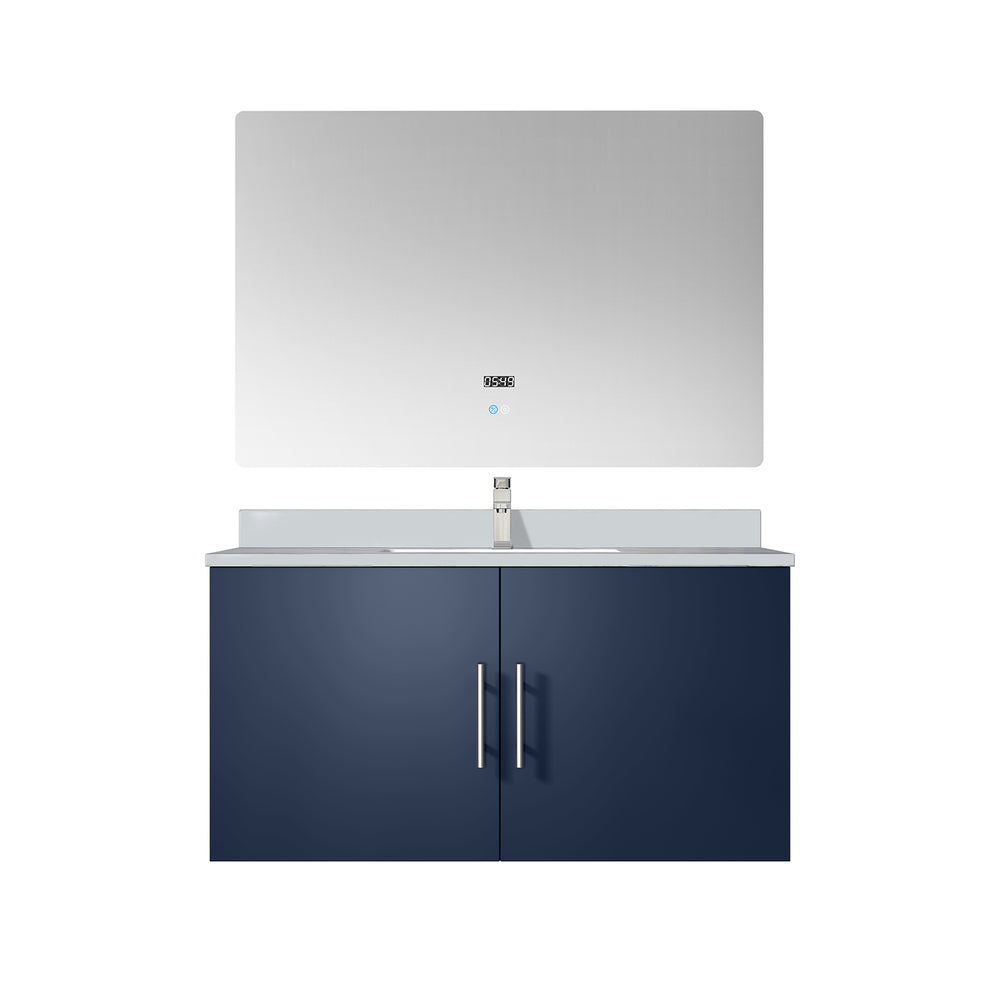 English Elm Navy Blue Bath Vanity Set With Cultured Marble Top, Chrome Faucet & Led Mirror – Modern Style! B2731S01314