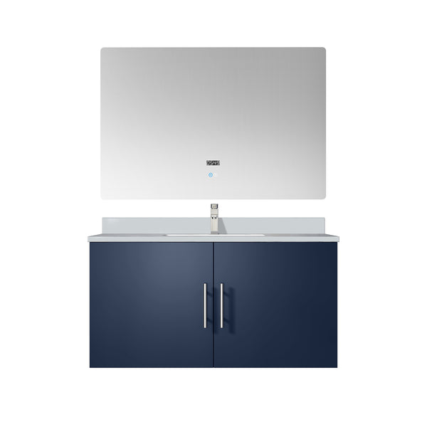 English Elm Navy Blue Bath Vanity Set With Cultured Marble Top, Chrome Faucet & Led Mirror – Modern Style! B2731S01314